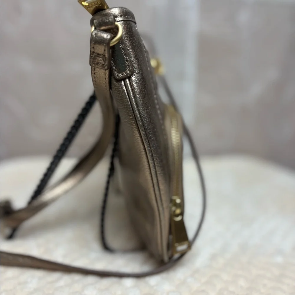 Calvin Klein Gold Metallic Faux Leather Crossbody Purse